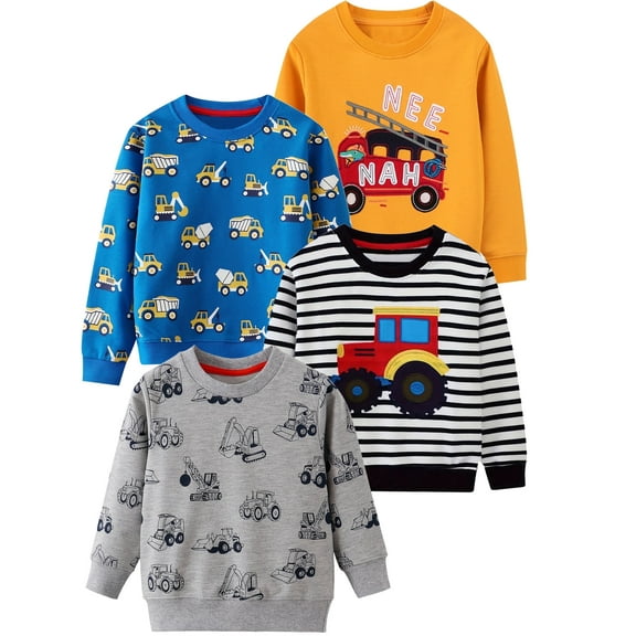 ATAIKU Toddler Boys Excavator Sweatshirts Long Sleeve Sport Pullover Crewneck Tops for Kids
