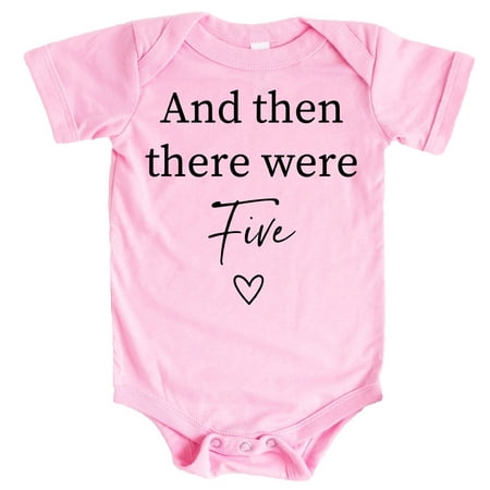 

Baby Announcement And Then There Were 5 Heart Baby Big Sister Big Brother Sibling Pink Bodysuit Newborn