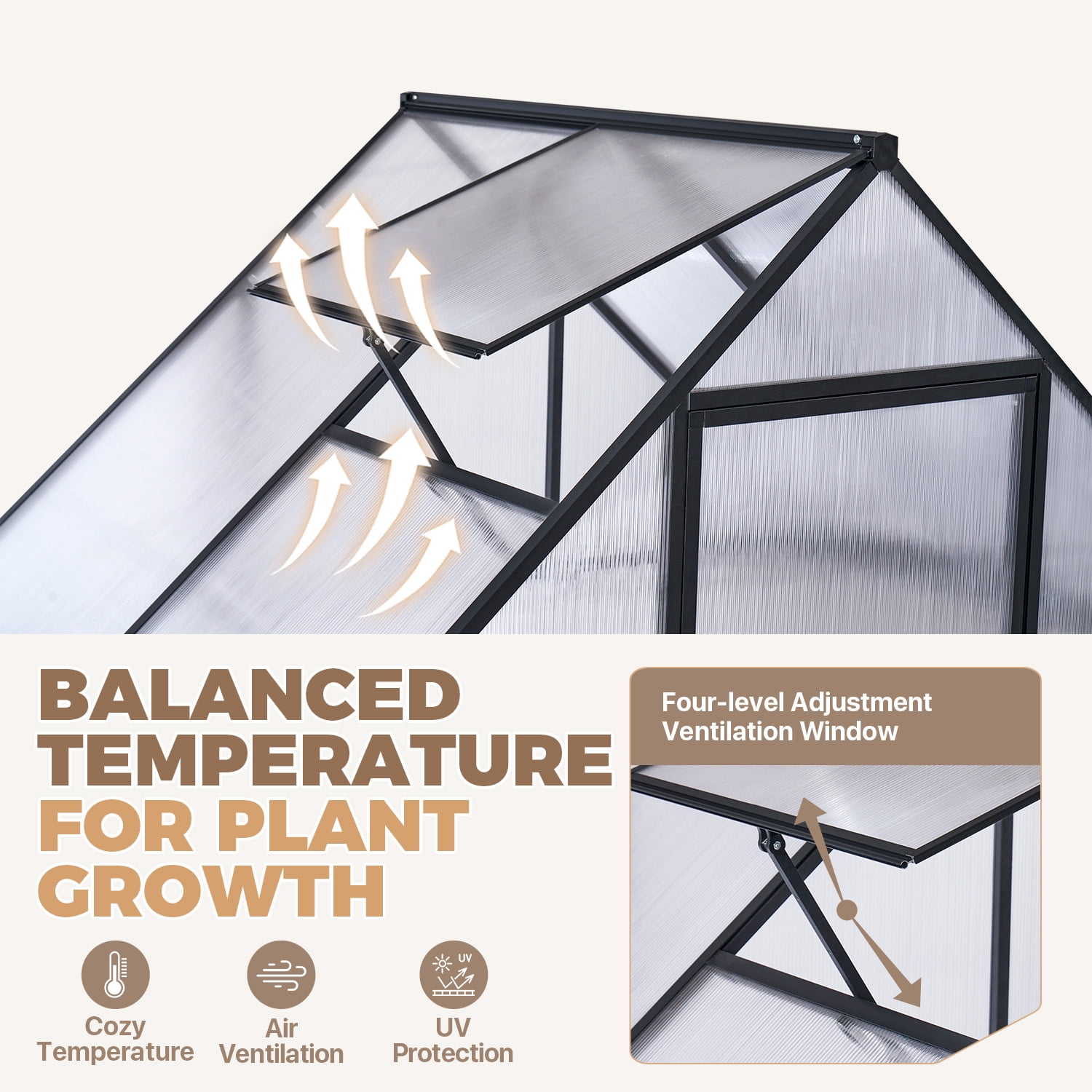 BaPiPro 6'x4' Outdoor Walk-in Greenhouse, Heavy-Duty Aluminum Frame, UV-Resistant Panels, Door & Roof Vent for Backyard Patio Winter Gardening & Seed Starting