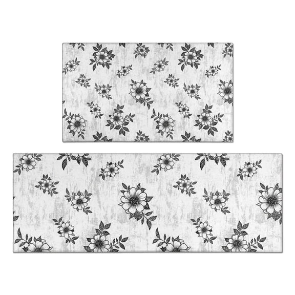 Pioneer Flower Floral Print Pattern Kitchen Rugs Sets Of 2, Anti Fatigue Non Slip Washable Floor Mats for Kitchen Sink Laundry, 17X30 Inch 17X47 Inch