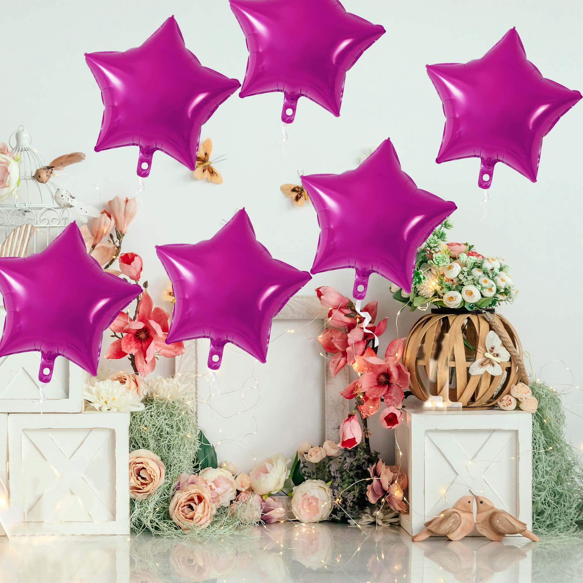 Unique Bargains 10Pcs Helium Balloons with Ribbon Star Pattern Rose Red