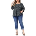 thumbnail image 2 of Agnes Orinda Women's Plus Size Babydoll Blouse Square Neck 3/4 Sleeve Floral Peplum Tops 3X Black, 2 of 6