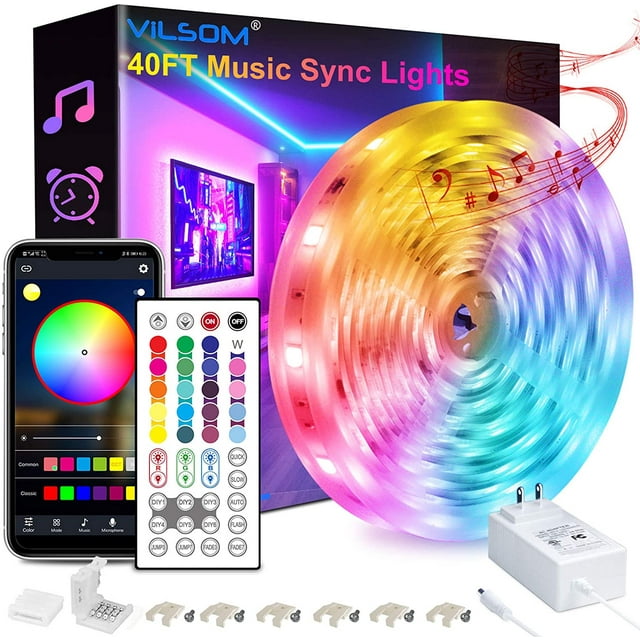 40FT Led Strip Lights, Smart APP and Remote Control Music Sync Led Lights Strip for Bedroom, Ceiling, Party, Home Decoration with 5050LED 16 Million Colors RGB Light Strip Bias Lighting