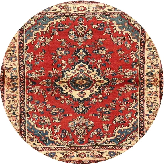 Ahgly Company Indoor Round Traditional Red Persian Area Rugs, 3' Round