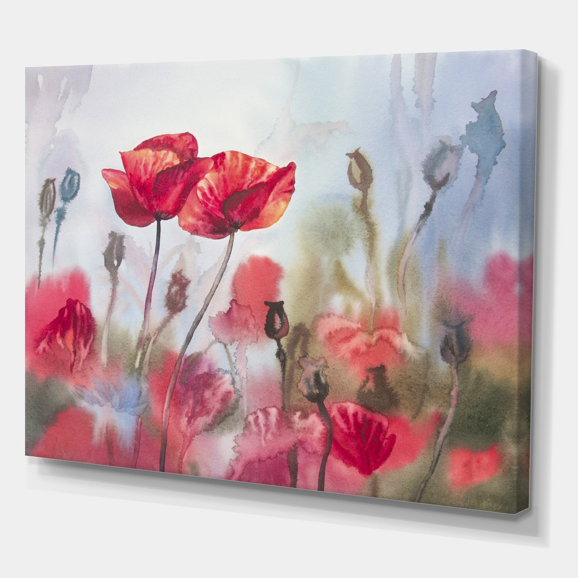 Designart ' Blossoming Red Poppies In The Meadow ' Traditional Canvas Wall Art Print