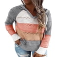 thumbnail image 1 of Chandails de Mode pour Femmes Manches Longues Hiver Automne Col en V Patchwork à Capuche Décontracté Ample Pull-Over Grande Taille, 1 of 10