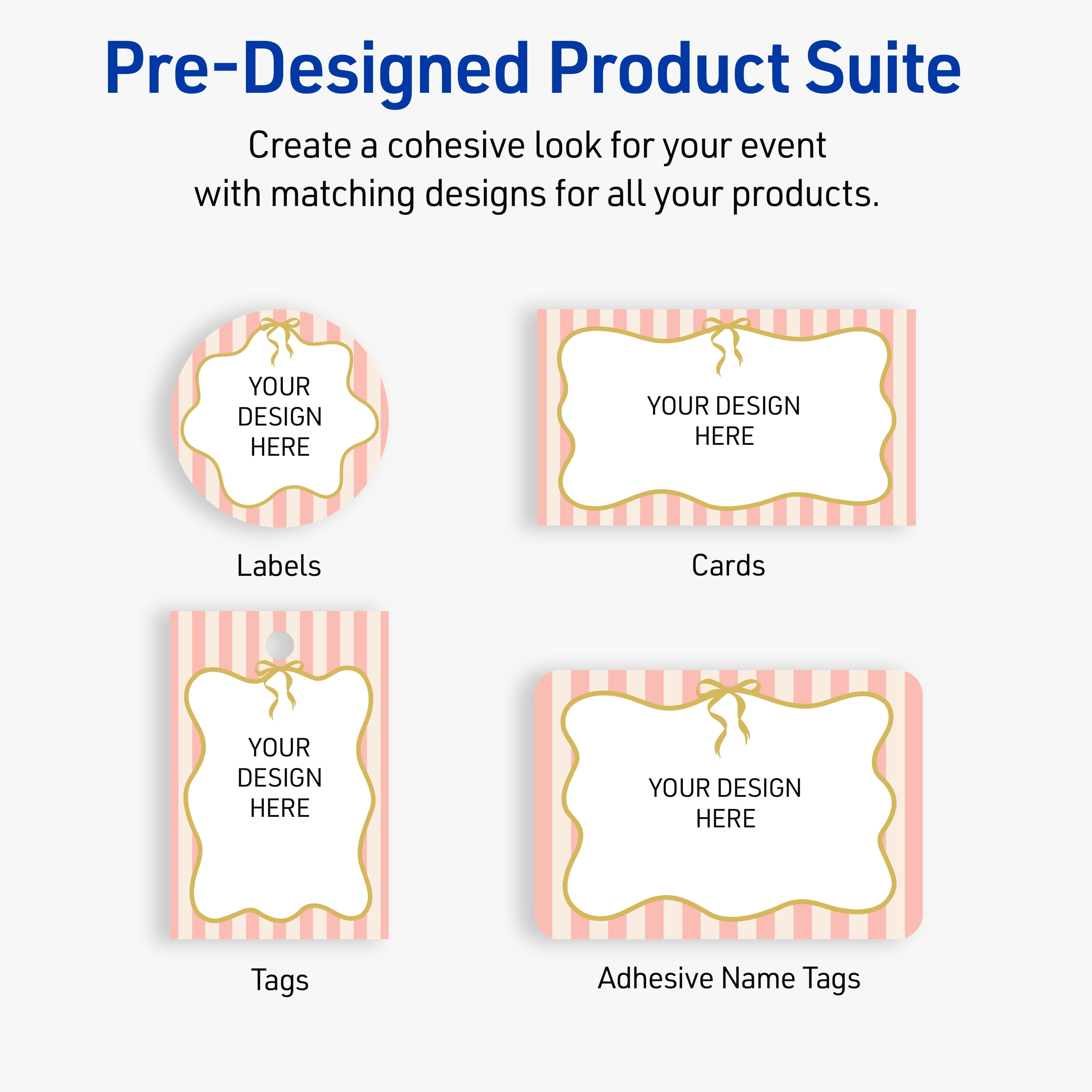 Avery Labels, 3" x 3", Glossy White, Pink Stripes/Gold Bow