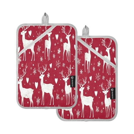 BZSMCE Pot Holder Oven Mitts Cooking baking Snowflake and Heart Reindeer Print Creative Pattern Size:7x9.8in