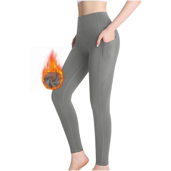 LEKWK Womens Leggings with Pockets Fleece Lined High Waist Thermal Warm Yoga Pants with Pockets Winter Weather Running Leggings Stretchy Clothing
