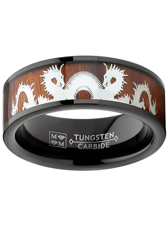 8mm Tungsten Carbide Ring Men's Wedding Band Dragon Inlaid  Size 7-13 