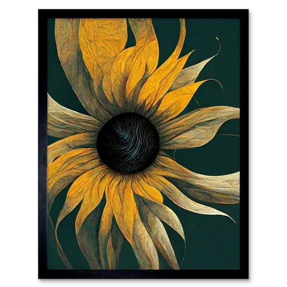 Abstract Modern Sunflower Black Yellow Art Print Framed Poster Wall Decor 12x16 inch