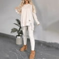 thumbnail image 4 of MORTTIC Women's 2-Piece Set Crew Neck Long Sleeve Top with Side Slits and Slim Pants Solid Color Casual Outfit Army Green，XXL, 4 of 10