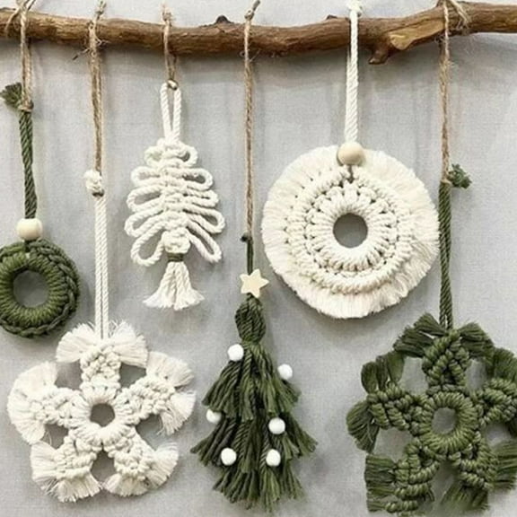 PONPRNGY 1Pc Christmas Hand Woven Small Christmas Tree Christmas Circle Snowflake Decoration Small Pendant Hanging Wall Mounted