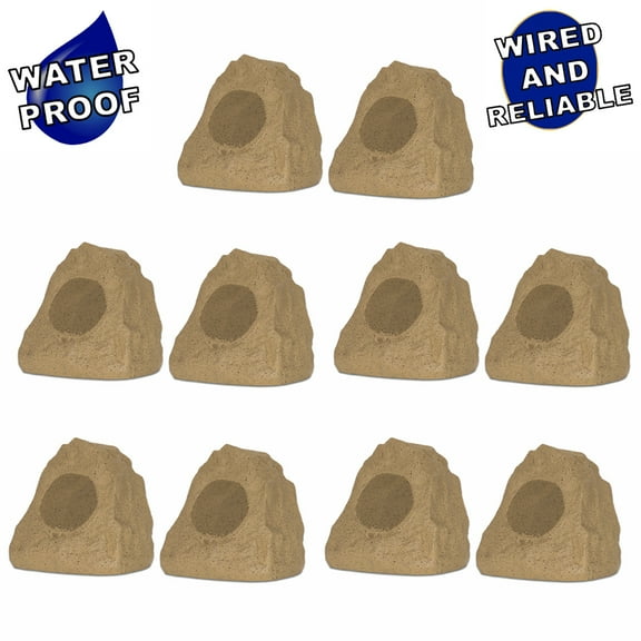 Theater Solutions 10R4S Outdoor Sandstone Rock 10 Speaker Set for Yard Patio Pool Spa
