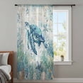 thumbnail image 4 of Teal Turtle Coastal Sheer Curtains 72 Inches Long, Summer Beach Coral Nautical Ocean Light Filering Curtains, Breathable Simi Curtain Privacy Drapes for Living Room Bedroom Window Treatment, 4 of 9