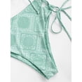 thumbnail image 7 of ZAFUL Women Swimsuit Paisley Print Lace Up High Waisted Tankini Swimwear Light Green S, 7 of 7