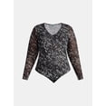 thumbnail image 5 of Terra & Sky Women's Plus V Neck Mesh Bodysuit with Long Sleeves, Sizes 0X-5X, 5 of 5
