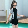 thumbnail image 5 of GYRATEDREAM Girls Swimsuits Two Piece Rash Guard Set Short Sleeve Bathing Suit Liner Swimwear with UPF 50+ Sun Protection for 8-14Y Gray, 5 of 9