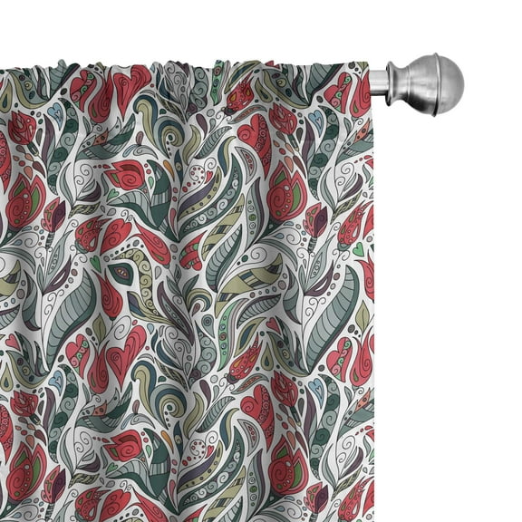 Ambesonne Retro Curtains, Colored Boho Flowers Leaf, Pair of 28"x95", Grey and Hot Pink