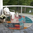 thumbnail image 6 of HomeRoots 623266 8 ft. Teal, Blue & Orange Abstract Washable Transitional Indoor & Outdoor Round Area Rug, 6 of 7