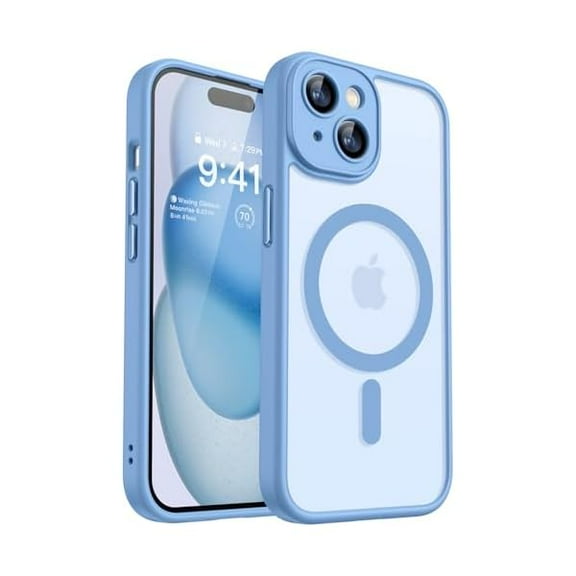 Magnetic for iPhone 15 Case, Upgraded [Full Camera Protection] [Compatible with Magsafe] [Translucent Matte] Shockproof Protective Phone Case for iPhone 15 6.1" - Light Blue