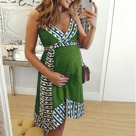 

Awdenio Maternity Dress Clearance Ladies Summer Fashion Print Sleeveless Suspenders Maternity Clothe Dress