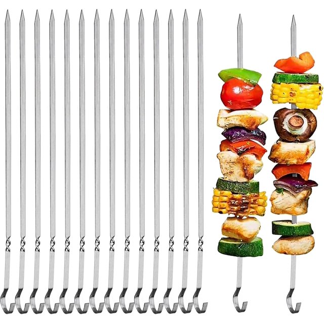 50 Piezas de Brochetas de Acero Inoxidable, Planas de Nueve Caracteres, Utensilios de Barbacoa Reutilizables, Accesorios para Parrilla, Aptos para Picnics