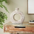 thumbnail image 2 of DecMode 12" Antique Style Textured Circle Donut Cream Ceramic Vase, 2 of 9