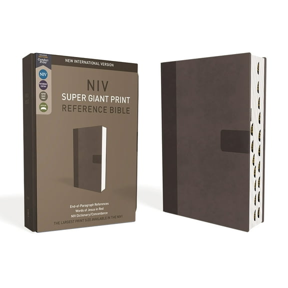 Niv, Super Giant Print Reference Bible (Font Size: 16.5-Point), Leathersoft, Gray, Red Letter, Thumb Indexed, Comfort Pr, (Hardcover)