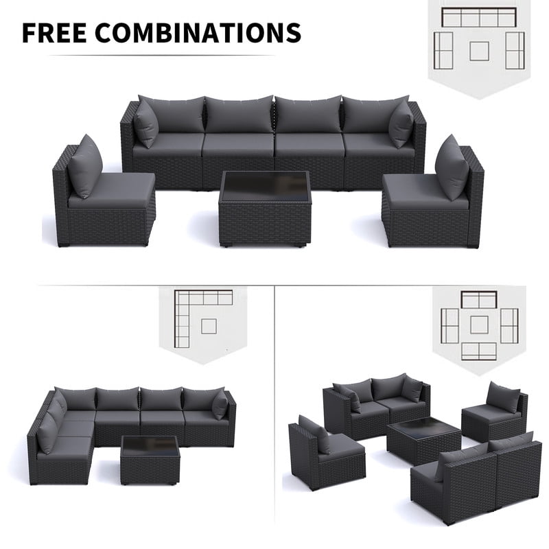 ELPOSUN 7 Pieces Patio Furniture Set, Outdoor Furniture Sectional Rattan Sofa for Backyard Garden Dark Grey