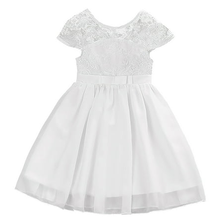 

Girls Dress Child Short Sleeve Lace Flower Splice Tulle Dresses Princess Party Dress Clothes