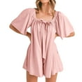 thumbnail image 2 of ABATAB Flowy Rompers for Women off Shoulder Short Sleeve Wide Leg Loose Fit Jumpsuit Trendy Ruched Summer Beach Vacation Jumpsuit, 2 of 6