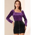 thumbnail image 3 of INSPIRE CHIC Blouse en Velours à Manches Longues Col Carré pour Femmes Violet Foncé TP, 3 of 6