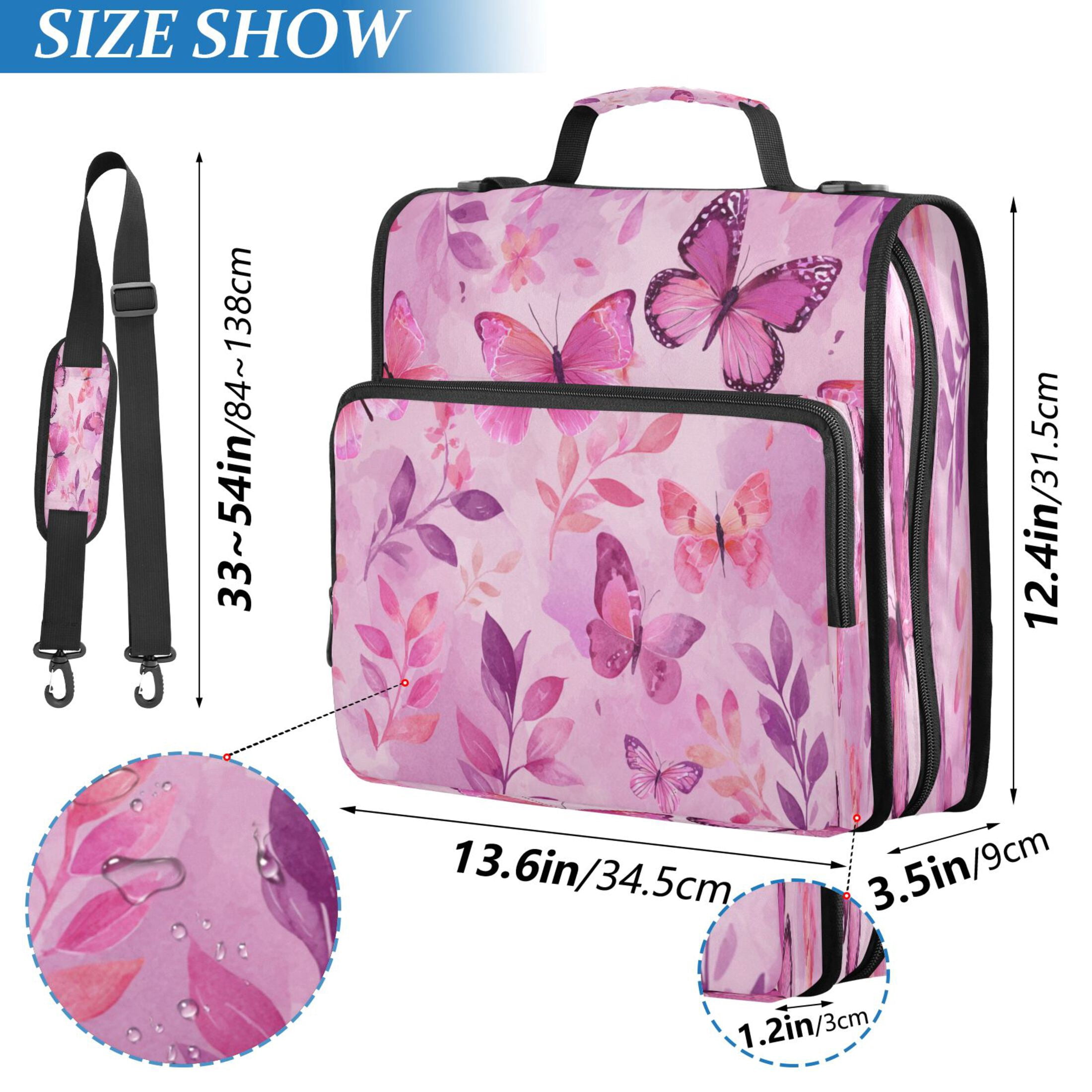 3 Ring Zipper Binder Stationery Organizer for Study Work Home Travel, All-Purpose File Folder Storage Bag for Daily Document Organization Pink Butterfly Garden in Blush