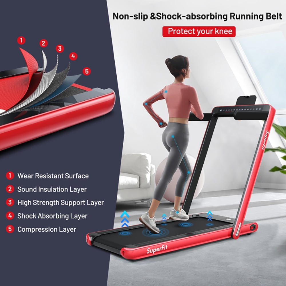 Yardi Yard 2-in-1 Electric Motorized Health and Fitness Folding Treadmill with Dual Display and Speaker-Red, Treadmill for Walking & Running