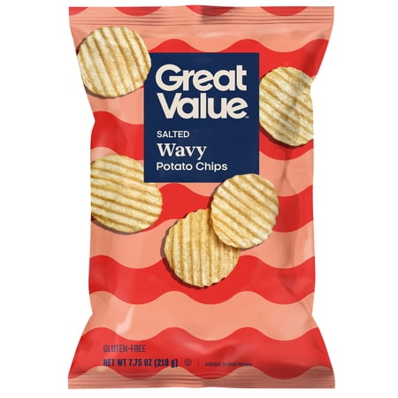 Great Value Salted Wavy Potato Chips, 7.75 oz