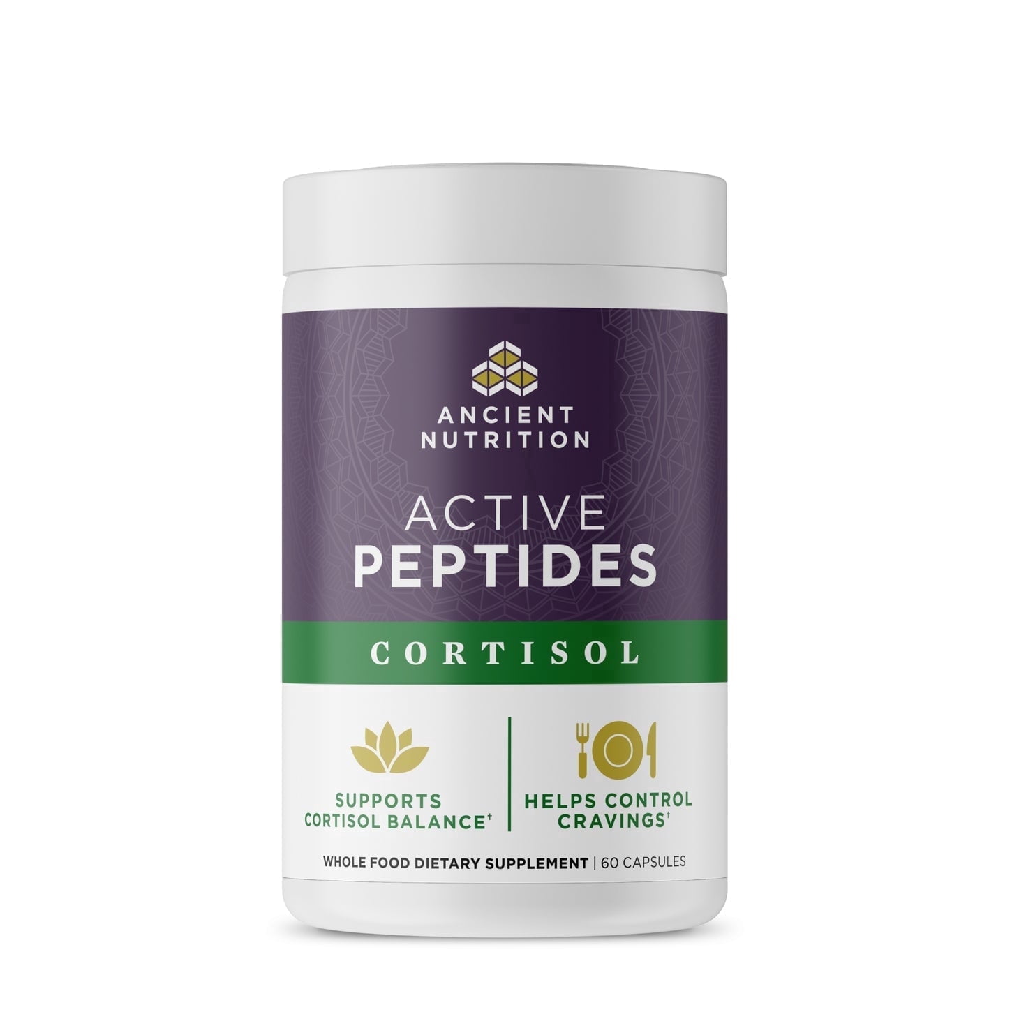 Ancient Nutrition Active Peptides Cortisol Capsules, L-Theanine, Ashwagandha & Rhodiola, Supports Healthy Stress Response, Calm & Focus, 60 Count