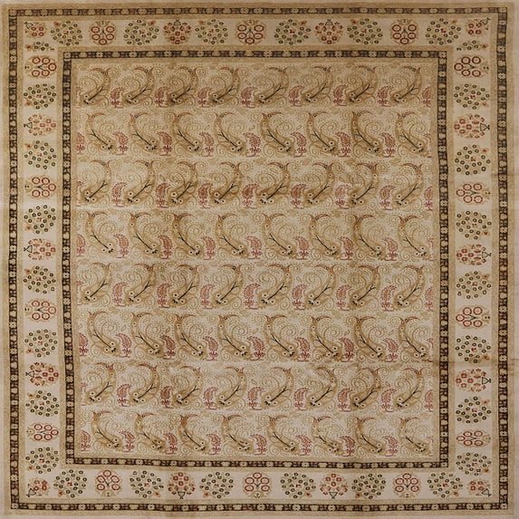 Ahgly Company Indoor Square Mid-Century Modern Light Brown Oriental Area Rugs, 7' Square