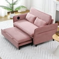 thumbnail image 2 of Gewnee 66''Pull-Out Sofa Bed,Adjustable Armrests and Backrests with Cup Holders,Multi-Functional Sofa Bed Suitable for Living rooms and Bedrooms.(Pink), 2 of 15
