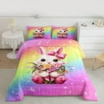 thumbnail image 2 of Feelyou Kawaii Bownot Rabbit Bedding Comforter Set for Kid, Glitter Stars Rainbow Twin Comforter Sets, Groovy Flower Floral Reversible Bedding Set, Super Cozy Room Decor, 2pcs, 2 of 8