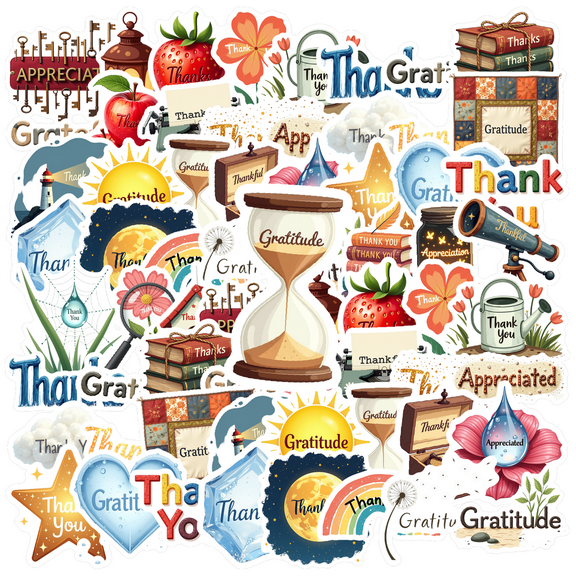 Watercolor Gratitude Theme Stickers, Waterproof Gratitude Theme Sticker for Water Bottle Laptop Phone Cases Planner Skateboard Luggage Helmet Party Favor Decor, Ideal for Adults Teens Teacher Rewards