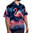 thumbnail image 2 of Starry Sky Flamingo Men's Short Sleeve Casual Printed Button Down Beach Shirt - Summer Hawaiian Top, 2 of 6