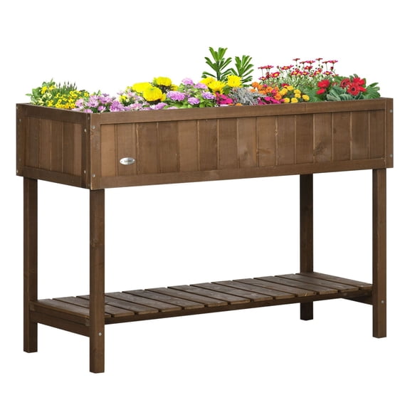 Raised Garden Bed with 8 Planter Boxes & Shelf - Dark Brown Wooden Elevated Plant Stand for Outdoor Herbs, Flowers, Vegetables - Ergonomic Garden Space Saver