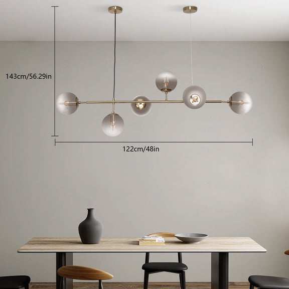 48*17.32*56.29 Sputnik Chandelier 6-Light Modern Gold Linear Globe Ceiling Light Pendant Lamp for Kitchens