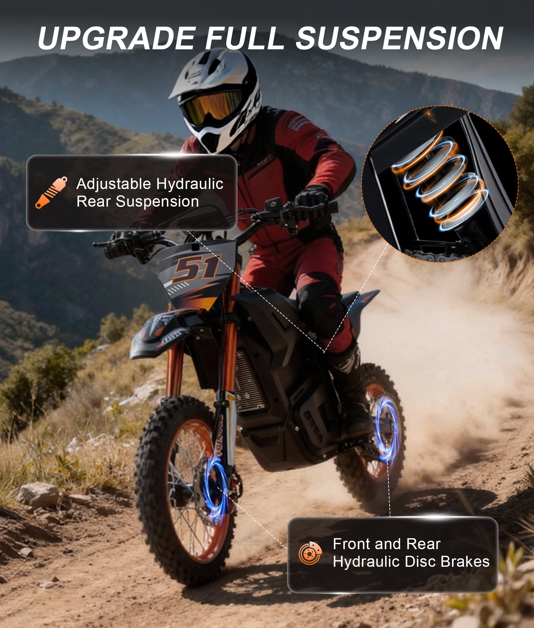 Electric Dirt Bike for Adults & Teens 13+, 2000W Off-Road Electric Motorcycle, 48V 21Ah Removable Battery, 37MPH Fat Tire E Dirt Bike with Hydraulic Brakes, Family Trail Riding Gift-Orange