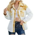 thumbnail image 1 of IROINID Women's Short Woolen Jacket Print Long Sleeve Winter Plaid Buttons Patchwork Coat, Yellow, 1 of 7