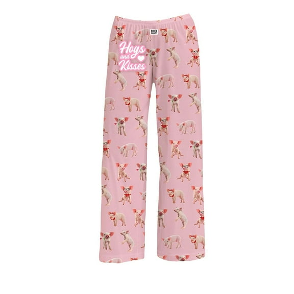 Womens Pink Pigs Lounge Pants - Hogs & Kisses Pajama Bottoms, Elastic Waist by American Mills - XL