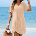 thumbnail image 2 of 2025 Nuevo vestido de playa de verano con cuello en V, manga corta y nudo lateral - Minivestido informal para mujer - Tallas S-XXL, 2 of 5