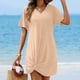 thumbnail image 2 of 2025 Nuevo vestido de playa de verano con cuello en V, manga corta y nudo lateral - Minivestido informal para mujer - Tallas S-XXL, 2 of 5