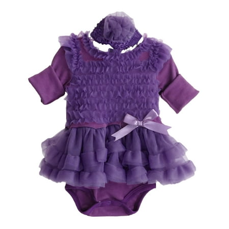 

Baby Girls Winter Long Sleeve Romper With Headband 2PCS Outfits Clothes Set Dark Purple